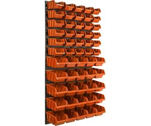 Panneau d'outils mural 58 x 117 cm avec 55 pcs. Boîte à suspendre Boîtes en plastique orange et noir