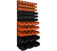 Panneau d'outils mural 58 x 117 cm avec 57 pcs. Boîte à suspendre Boîtes en plastique orange et noir