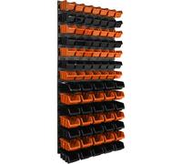 Panneau d'outils mural 58 x 117 cm avec 84 pcs. Boîte à suspendre Boîtes en plastique orange et noir