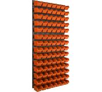 Panneau d'outils mural 58 x 117 cm avec 98 pcs. Boîte à suspendre Boîtes en plastique orange