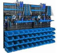 Panneau d'outils suspendu 115x78cm avec 44 pcs. Boîtes bleues murales avec jeu de supports en plastique