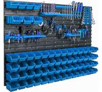 Panneau d'outils suspendu 115x78cm avec 63 pcs. Boîtes bleues murales avec jeu de supports en plastique