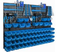 Panneau d'outils suspendu 115x78cm avec 68 pcs. Boîtes bleues murales avec jeu de supports en plastique