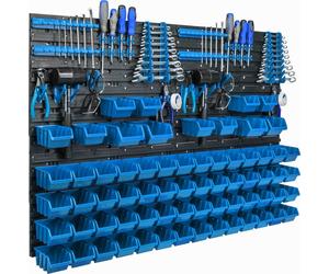 Panneau d'outils suspendu 115x78cm avec 68 pcs. Boîtes bleues murales avec jeu de supports en plastique