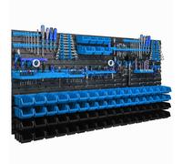 Panneau d'outils suspendu 173x78cm avec 75 pcs. Boîtes bleues murales avec jeu de supports en plastique