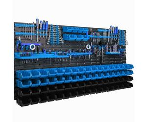 Panneau d'outils suspendu 173x78cm avec 75 pcs. Boîtes bleues murales avec jeu de supports en plastique
