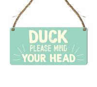 Panneau « DUCK, Please Mind Your Head » - Plaque de rappel humoristique pour plafonds bas et portes - Panneau en bois MDF avec ficelle rustique pour une utilisation en intérieur