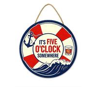 Panneau en bois « It's 5 O'Clock Somewhere » - Décoration murale nautique | Plaque rustique en bois à suspendre pour mur et porte, décoration de coin café, cadeau pour papa, grand-père, retraité