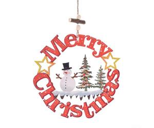 Panneau en bois pré-percé Merry Christmas de 15 cm (B) | Matériau en bois naturel, construction, couleur rouge festive, idéal pour les branches d'arbre ou le montage mural