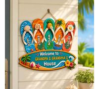Panneau en Bois Suspendu d'été Plaque d’accueil personnalisée en bois tongs, Décoration de porte d'entrée Été à Suspendre, Hello Summer Ornements avec Corde, pour Décoration Deco Fete Piscine