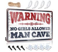 Panneau en métal décoratif vintage en métal - Décoration murale Texas Western - Inscription « Man Cave No Girls Allowed » - Décoration murale de cuisine de ferme