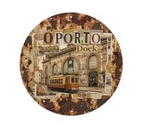 Panneau en métal Porto Portugal City Tram Station Dock Voyage | Décoration murale ronde en métal pour café, club, cave, jardin 20,3 x 30,5 cm