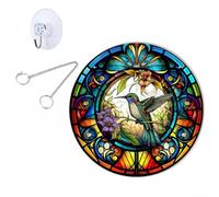 Panneau en verre teinté acrylique Motif oiseau 20,3 x 20,3 cm | Design exclusif de colibri, couleurs vives, activation de la lumière du soleil, panneau de 20,3 x 20,3 cm