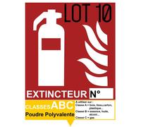 Panneau indicateur d'extincteur, poudre ABC, adhésif, lot de 10