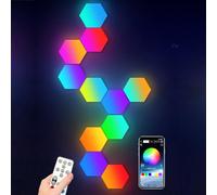 Panneau LED Mural Synchroniser avec la musique, Lumières Hexagonales avec Télécommande Micro intégré, RGB Lampe Gaming DIY Géométrie Module d'épissurage pour Gaming Setup/Chambre/Fête,Paquet de 6
