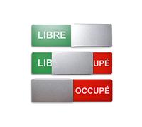 Panneau "LIBRE/OCCUPÉ" Style - 175x50mm - Design fabriqué en Allemagne - Lettres gravées - Panneau sans cadre avec curseur en métal - 2 pastilles adhésives de la célèbre marque 3M - brevet déposé