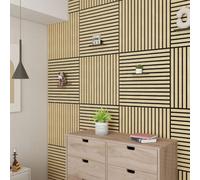 panneau mural acoustique 3D lot de 12 'Vang' avec lamelles rectilignes 4,32 m² aspect chêne, clair