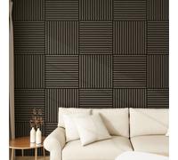 panneau mural acoustique 3D lot de 12 'Vang' avec lamelles rectilignes 4,32 m² aspect chêne, gris foncé