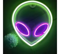 Panneau mural "Alien" néon, 1 pièce, vert et violet, éclairage néon, alimentation par USB ou par 3 piles AA, décoration murale