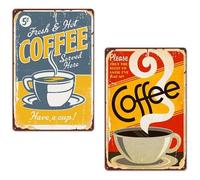 Panneau mural - Café vintage - 2 pièces - Métal - 20cm x 30cm