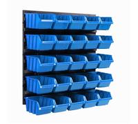 Panneau mural de rangement - BOTLE - 39 x 39 cm - 25 boîtes empilables - Couleur bleue