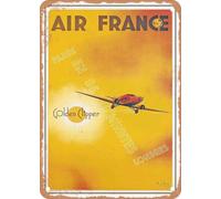 panneau mural decoratif enseignes en métal affiche vintage 1933 French Airline Golden Clipper Paris to London in 97 Minutes decoration cuisine