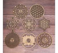 Panneau Mural en Bois en Forme de Fleur de Vie de 14cm, Art Mural Découpé au Laser, Décor de Maison, Artisanat de Cowijk, Ornement de Géométrie Sacrée Style 7-14cm