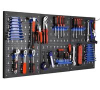 Panneau mural en métal pour outils - panneau perforé 120x60x2 cm - composé de 3 parties - extensible - avec 17 crochets et supports - en fonte - de couleur bleue