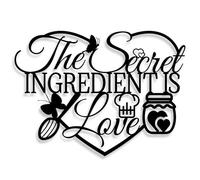 Panneau mural en métal « The Secret Ingredient Is Love » - Décoration murale noire pour cuisine, salle à manger - Cadeau de pendaison de crémaillère pour maman, épouse, couple