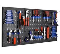 Panneau mural pour outils, 3 compartiments, en métal, de couleur bleue, dimensions 118x59,5x2 cm, avec 17 crochets
