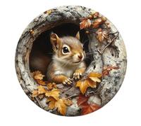 Panneau Mural Rond En Métal Écureuil, Décor De Trou D'arbre Aluminium 8x8 Pouces, 1 Pièce