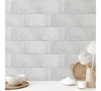 Panneau Mural Salle de Bain Pvc Ivoire Blanc Gris Credence Adhesive Pour Cuisine Dalle Pvc Adhesive Murale Autocollant Crédence Cuisine À Coller Durable Carrelage Salle de Bain 15x30cm/12 pcs