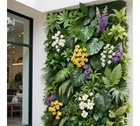 Panneau mural végétal artificiel vert extérieur de 60 cm x 42 cm avec un design de treillis en bois, écran de confidentialité idéal pour le balcon de la maison, l'arrière-plan du bureau ou la décorati