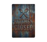 Panneau mural vintage en métal avec inscription « Kitchen Closed » | Décoration murale ronde en métal pour café, club, jardin, 20,3 x 30,5 cm