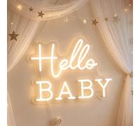 Panneau néon à DEL « Hello Baby » - Décoration de fête de bienvenue pour bébé - Lettres néon pour annonce de grossesse - Fournitures de fête prénatale - Panneau de cour (blanc chaud)