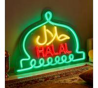 Panneau néon avec texte arabe halal, alimentation USB, lumière décorative pour restaurant, café, maison, décoration murale, panneaux lumineux à DEL pour magasin d'affaires, 40,6 x 35,8 cm