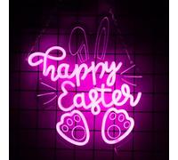 Panneau néon de Pâques pour décoration murale - Lapin Happy Easter - LED - Alimenté par USB - Pour décoration murale de chambre, cadeau de fête