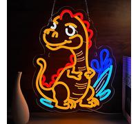 Panneau néon dinosaure mignon - Veilleuse T-Rex de dessin animé, alimentation USB à intensité variable, décoration murale 3D en acrylique pour chambre d'enfant, crèche, salle de jeux, décoration