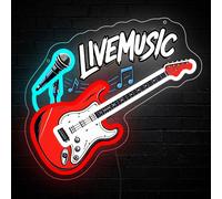 Panneau néon en forme de guitare, panneau lumineux LED rétro en forme de microphone, idéal pour la décoration murale