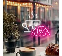 Panneau néon LED Coffee & Croissant, décoration murale pour café, bar, boulangerie, décoration murale, cadeau pour les amateurs de café