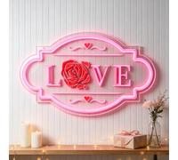 Panneau néon LED rose LOVE à intensité variable alimenté par USB - Impression 3D et UV - Art romantique - Pour mariage, restaurant, demande en photo - 41,9 x 24,9 cm