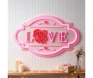 Panneau néon LED rose LOVE à intensité variable alimenté par USB - Impression 3D et UV - Art romantique - Pour mariage, restaurant, demande en photo - 41,9 x 24,9 cm