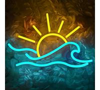 Panneau néon tropical avec lever de soleil dimmable, arbre de palme, lumière néon USB, cocotier côtier, néon LED, impression UV, mer, plage, art mural, panneaux lumineux pour la maison, bar, fête sur