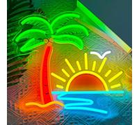 Panneau néon tropical Sunrise réglable avec éclairage LED en forme de palmier, arbre de cocotier en bord de mer, imprimé UV, décor mural pour plage, éclairage de signes illuminés pour maison, bar