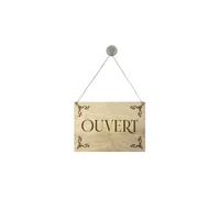 Panneau "OUVERT FERME" en Bois brut format A4 avec fixation ventouse