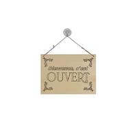 Panneau "Ouvert Fermé" en Bois brut format A4 fixation ventouse