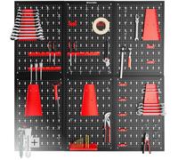 Panneau perforé atelier - TECTAKE - Panneau perforé, JONAH, 6 plateaux, Lot de 53 crochets et supports, Métal, 240 x 60 cm, Extensib