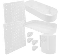 Panneau Perforé Mural sans Perçage, Organisateur de Rangement Blanc en Abs | Installation Facile, Forme Ovale, Accessoires Inclus Crochet, Étagère, Plateau Ovale et Boîte de Rangement