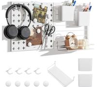 Panneau perforé Pegboard - 61 x 30 cm - 2 boîtes de rangement, 1 tablette - 5 aimants, 4 crochets - Charge max. 30 kg - Blanc