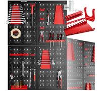 Panneau perforé - TECTAKE - Panneau à crochets JONAH, 4 plateaux, Lot de 34 crochets et supports, Métal, 160 x 60 cm, Extensible - N